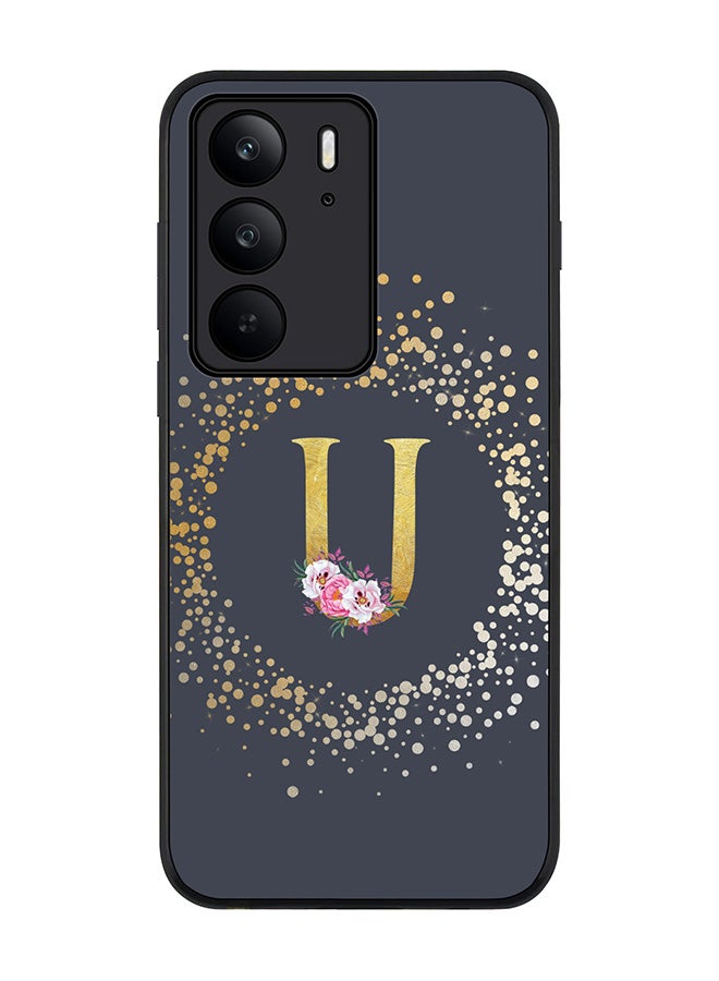 For Realme C75x / C75 4G Case,Slim fit Camera Protection, Shockproof Thin Phone cover  - Custom Monogram Floral - U  (Grey )